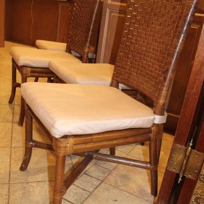 Set (4) Vintage Leather Laced Rawhide Dining Chairs 