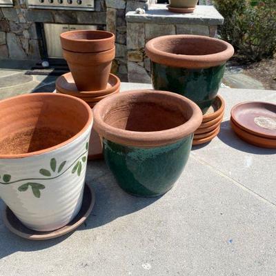 Lot # 558 Lot of Green Clay Pots and Saucers