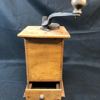 Vintage Wood Hand Crank Coffee Bean Spice Grinder