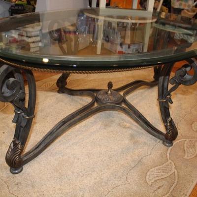 Cast Iron Modern Coffee Table w/ Oval Glass Top