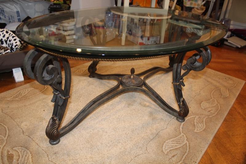 Cast Iron Modern Coffee Table W Oval Glass Top Estatesales Org