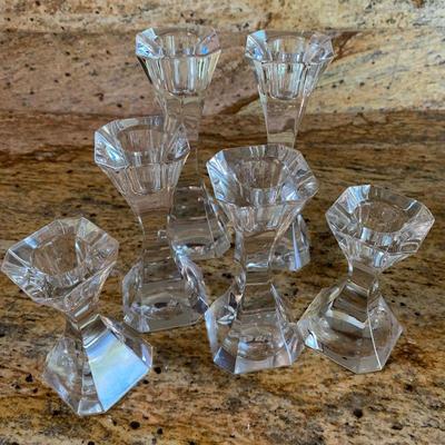 LOT 169  SET OF GRADUATED SIZE CRYSTAL CANDLE HOLDERS