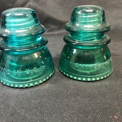 Pair of Green Hemingray Glass Insulators