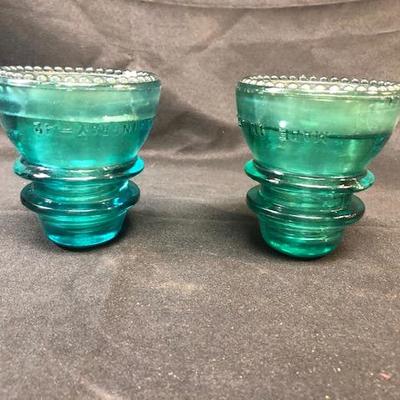 Pair of Green Hemingray Glass Insulators