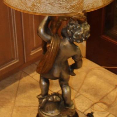 Heavy Steel Figural Cherub Lamp with Shade