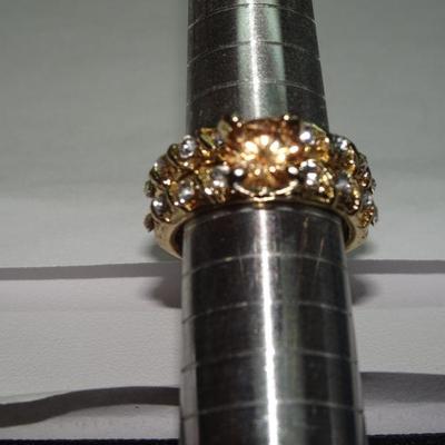 Gold Tone Yellow Stone Engagement Ring Set 