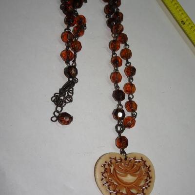 Beaded Rose Heart Necklace 