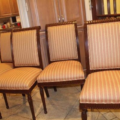 Carved Wood High Back Chair Set (4) with Custom Upholstery 