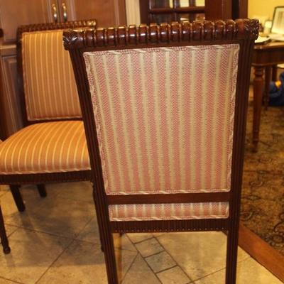 Carved Wood High Back Chair Set (4) with Custom Upholstery 
