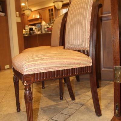 Carved Wood High Back Chair Set (4) with Custom Upholstery 