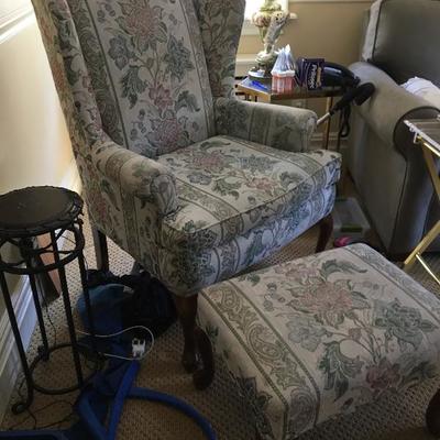 Floral Wingback Chair and Footrest
