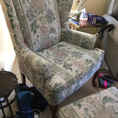 Floral Wingback Chair and Footrest