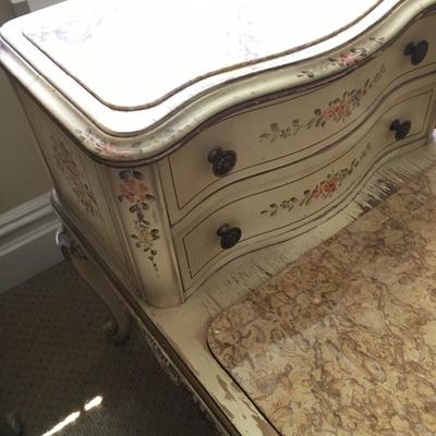 Pair Antique French Provincial Style Nightstands Marble Tops 