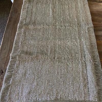 Heavy Beaded Silver table runner lined in Silver satin 