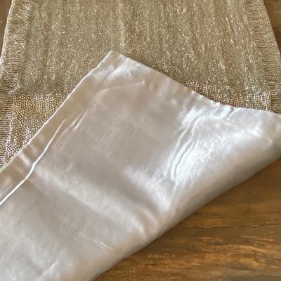 Heavy Beaded Silver table runner lined in Silver satin 