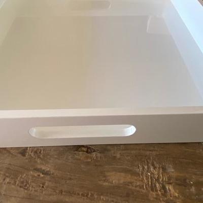 Two (2) Crate & Barrel CB2 Hi'Gloss white lacquer square trays