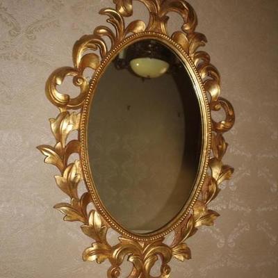 Wood Carved Gold Metal Leaf Mirror