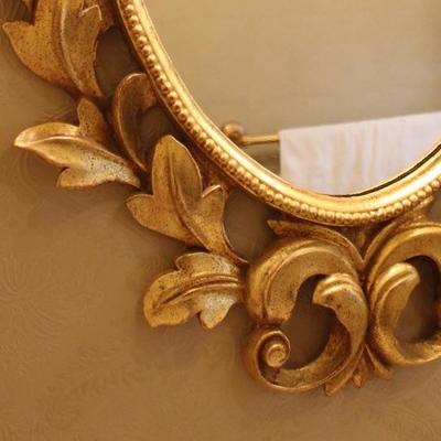 Wood Carved Gold Metal Leaf Mirror