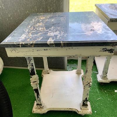 Two Antique Painted Marble Top Tables
