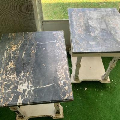Two Antique Painted Marble Top Tables