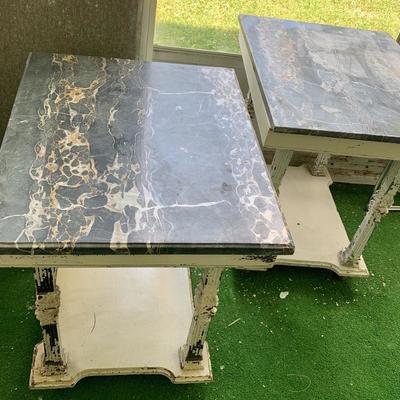 Two Antique Painted Marble Top Tables