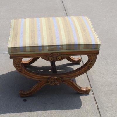 Antique Wood Upholstered Bench Seat