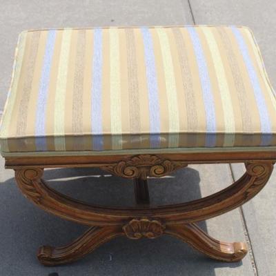 Antique Wood Upholstered Bench Seat