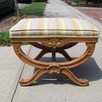 Antique Wood Upholstered Bench Seat