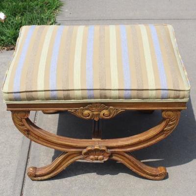 Antique Wood Upholstered Bench Seat