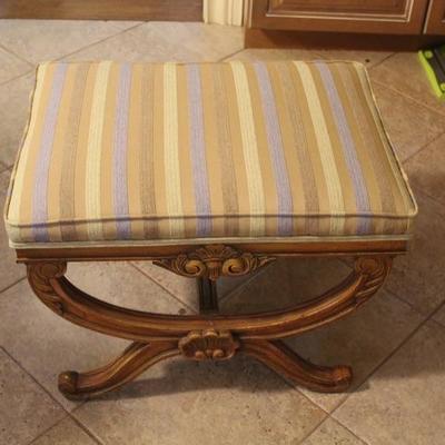 Antique Wood Upholstered Bench Seat