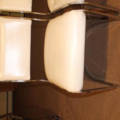 Mid Century Modern Chrome & White Vinyl Chair Set (2)