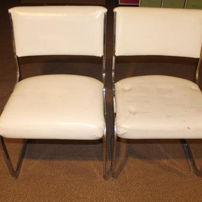 Mid Century Modern Chrome & White Vinyl Chair Set (2)