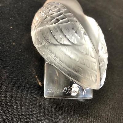 Lalique Frosted Crystal Owl Figurine Paperweight