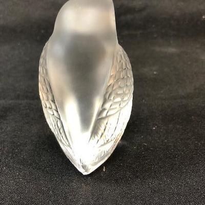 Lalique Frosted Crystal Owl Figurine Paperweight