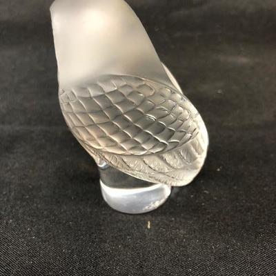Lalique Frosted Crystal Owl Figurine Paperweight