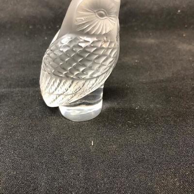 Lalique Frosted Crystal Owl Figurine Paperweight