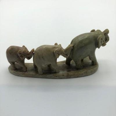 Carved Soapstone Elephant Trio