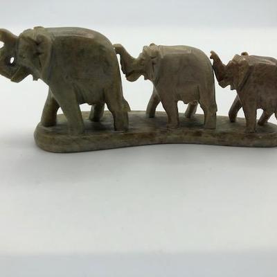 Carved Soapstone Elephant Trio