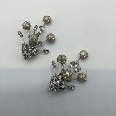 Vintage Faux Pearl & Rhinestone Clip Earrings