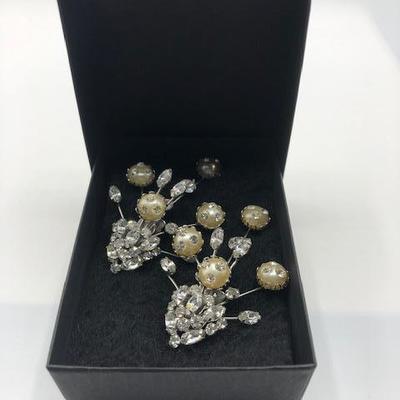 Vintage Faux Pearl & Rhinestone Clip Earrings
