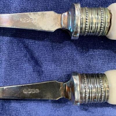 Set of Porcelain and Silver EPNS Serving Spoons