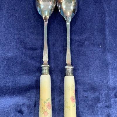 Set of Porcelain and Silver EPNS Serving Spoons