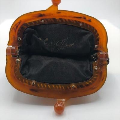 Vintage Coin Purse Black with Pink Rose