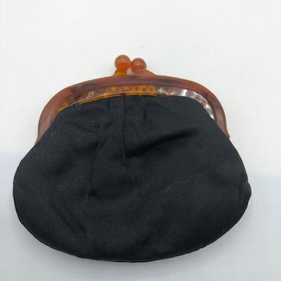 Vintage Coin Purse Black with Pink Rose