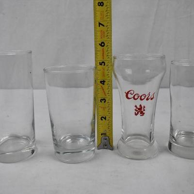 Clear Bin of Small Glass Glasses, Qty 20, Various Shapes. Plain except 1 