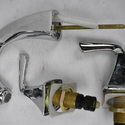 Chrome Shiny Silver Bathroom Faucet, 3 pc, with all pieces shown - Unused