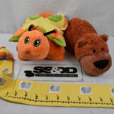 3 pc Kids: 2 Stuffed Animals & 1 Cloth Growth Chart with Spots for Photos