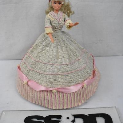 Barbie Doll with Hand Knit Dress and Stand