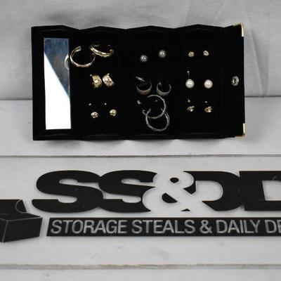 Black Velvet Box Earring Organizer Case with 9 pairs of Earrings