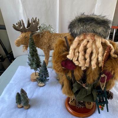Lot # 595 Christmas Santa with Moose and Tree Decor 
